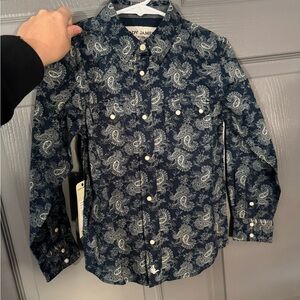 Navy Paisley Button Down Shirt for Kids